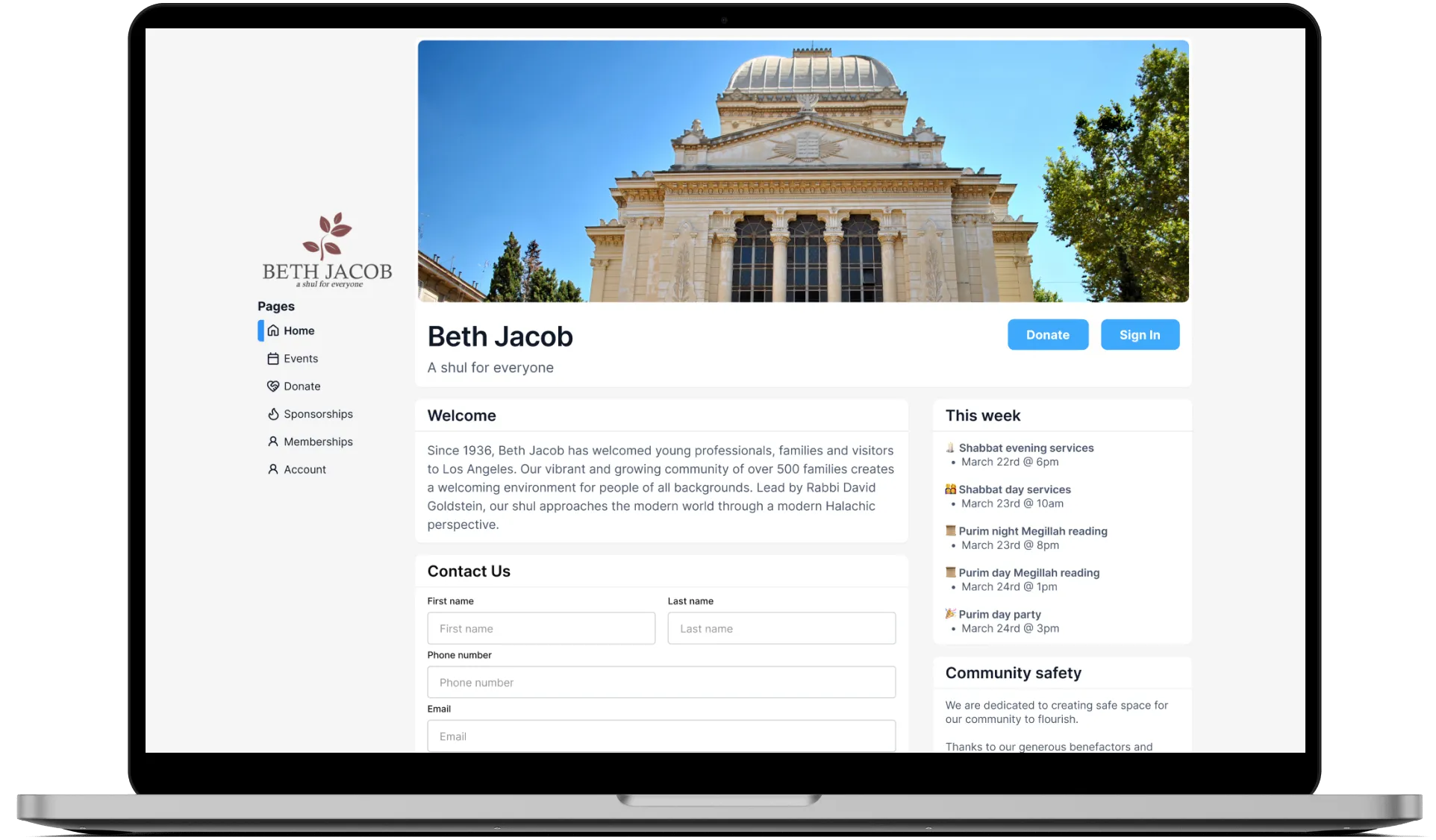 Cardova community website on a laptop